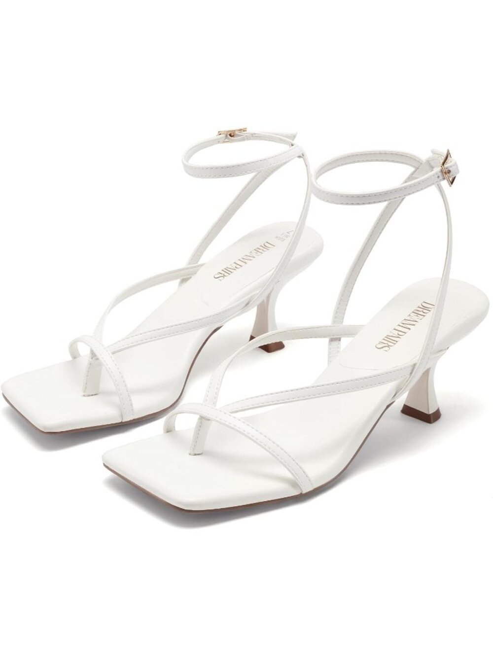 Dream Pairs Women's White Pu Open Toe Dressy Thong Comfort Kitten Heel Sandals